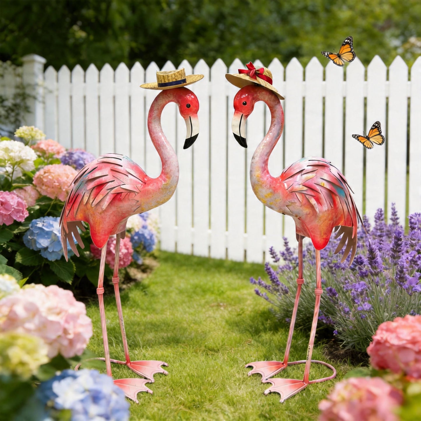 chisheen Flamingo Statues Pink Bird Art Garden Sculptures Outdoor Metal Yard Decor for Wedding Gifts Patio Lawn Porch Ornament Decoration