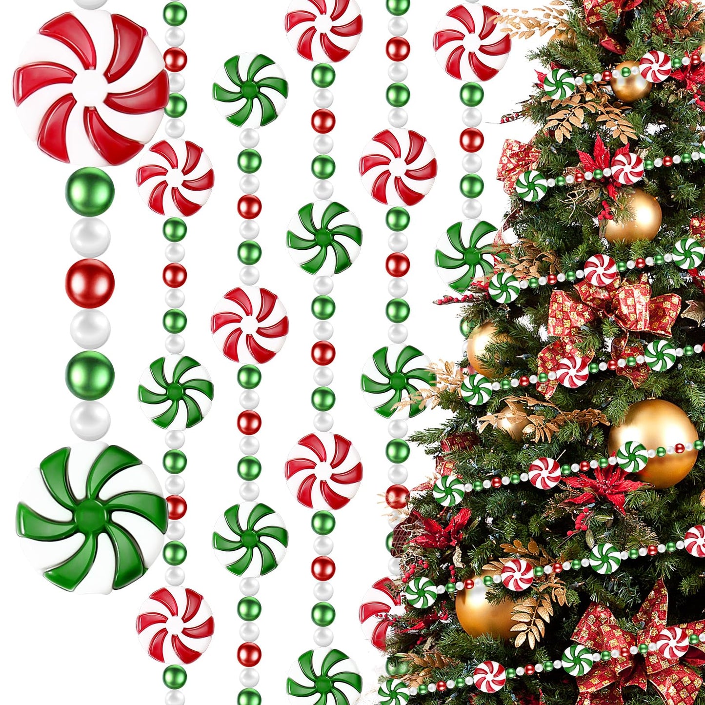 LCPQMZGH 16 feet Christmas Candy Garland Acrylic Peppermint Candy Christmas Tree Garland for Holiday Party Decorations