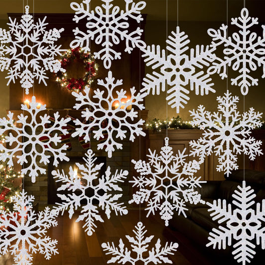 12 Pcs 12'' Large Snowflake Decorations – Giant Hanging Snowflakes, Plastic Snowflakes for Indoor & Outdoor Christmas Decor, Porch & Tree Decorations (White)