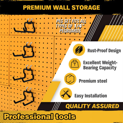 ELEAD 4-Piece Flat Pegboard Hooks, Peg Board Organizer Accessories for Hanging, Fit 1/4" Pegboard, Peg Board Tool Hangers for Garage Kitchen Workbench