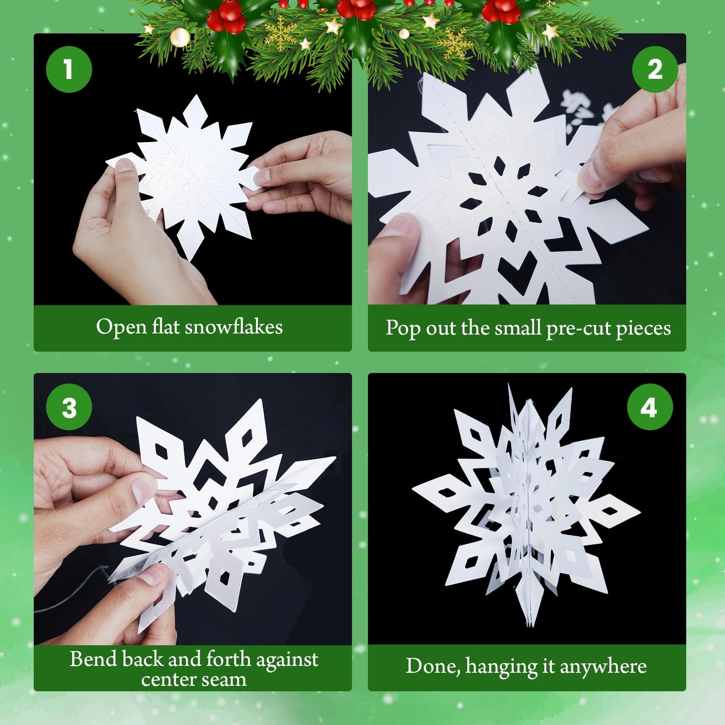 KatchOn, 3D White Hanging Snowflakes from Ceiling - Pack of 6 | Christmas Hanging Snowflake Decorations | Snowflake Garland | Paper Christmas Decor Indoor | Snowflakes for Winter Decorations