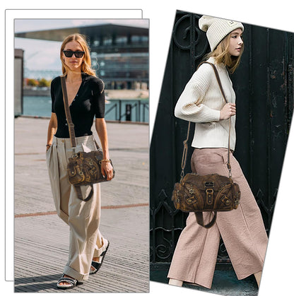 Angel Kiss Purses for Women Small Hobo Shoulder Bags Vagen Leather Multi-Pocket Tote Bag with Zipper (Retro Brown)