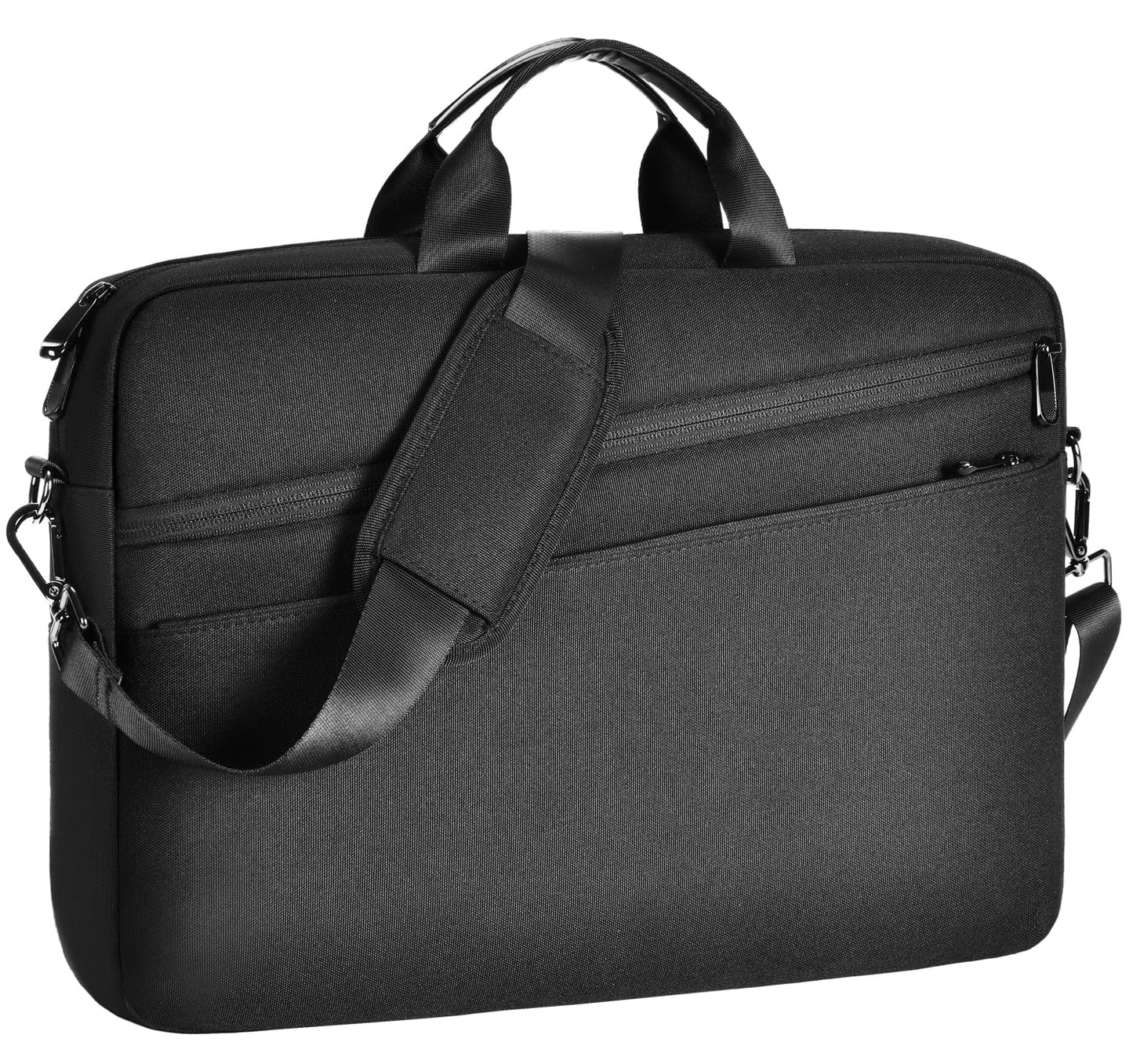 natyrlpog 15.6 Inch Business Laptop Bag for Men & Women, Waterproof Polyester Briefcase for Work, Commute, Travel (black)