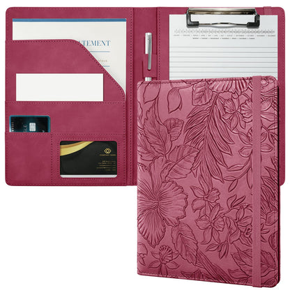 Mymazn Small Padfolio Clipboard Folder for 5x8 Inch Writing Pads, Compact A5 Portfolio for Business Office, Floral Red