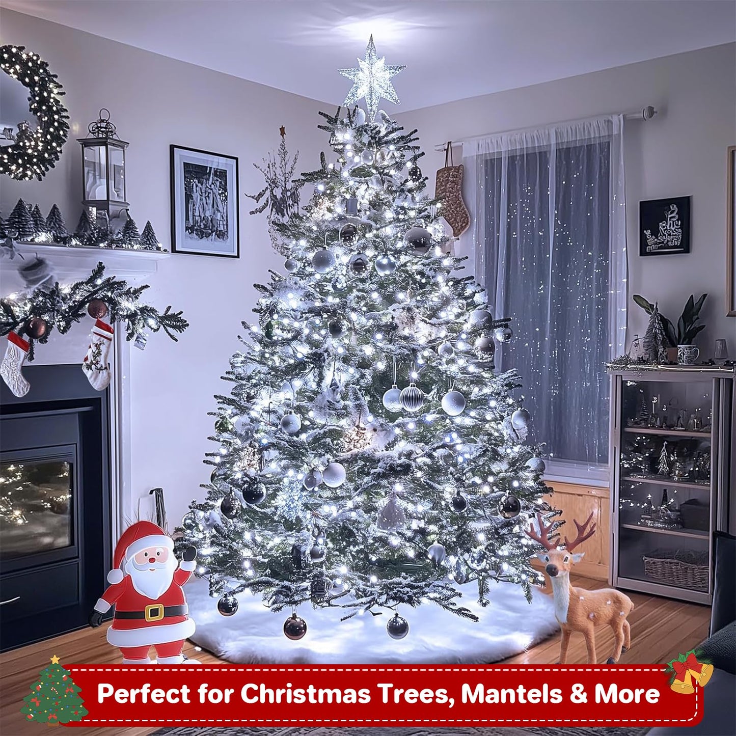 33FT Christmas Decorative Mini Lights, 100 LED Green Wire Fairy Starry String Lights Plug in, Timer & Memory & 8 Modes, for Indoor Outdoor Xmas Tree Wedding Party Decoration, Cool White