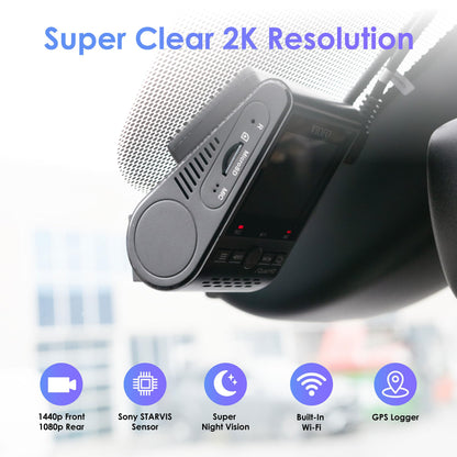 VIOFO Dual Dash Cam, 2K 1440P 60fps+1080P 30fps Front and Rear Dash Camera with Wi-Fi GPS, Parking Mode, Emergency Recording, Super Capacitor, Motion Detection (A129 Plus Duo)