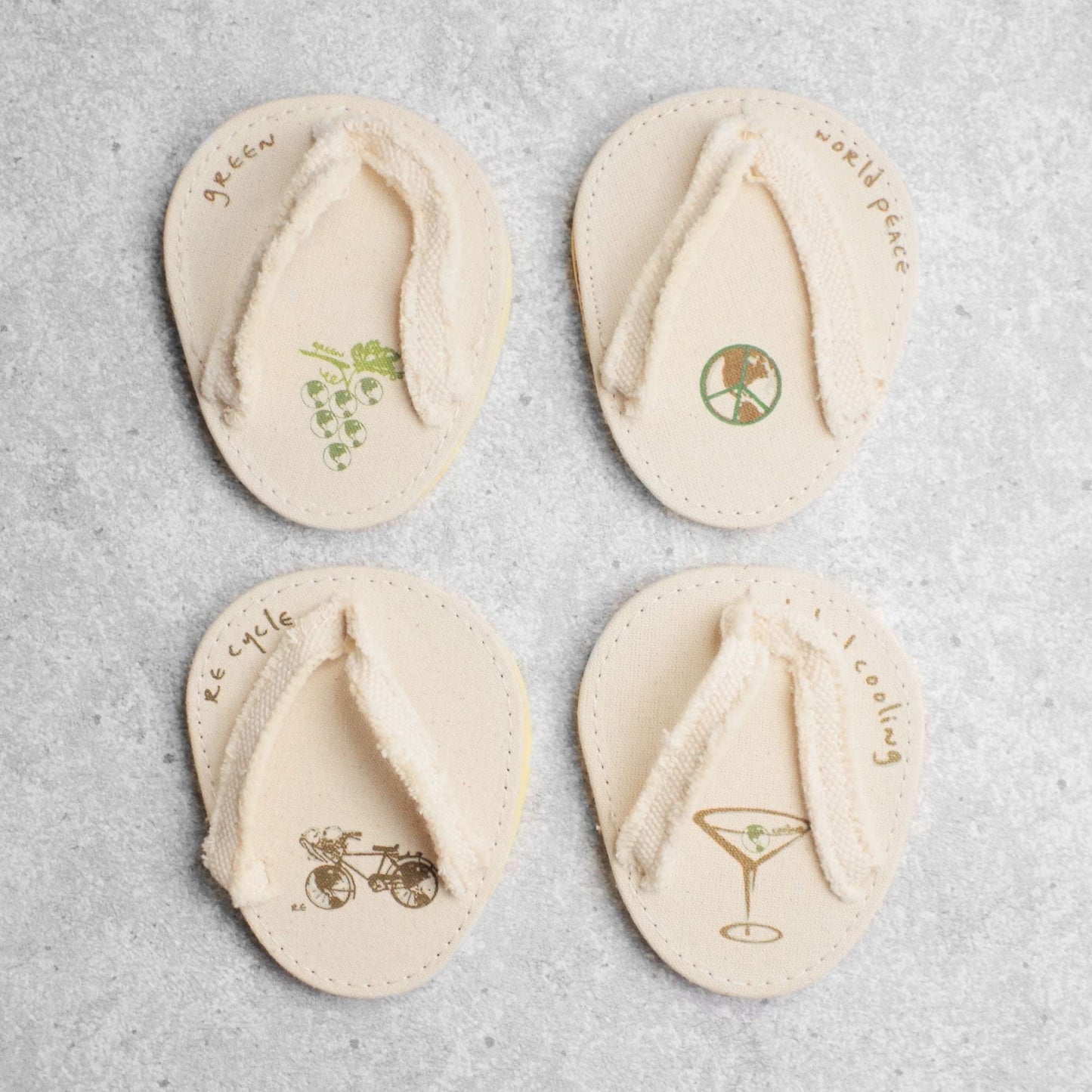 Drinkwear 4-Piece Go Green Flip Flop Coasters for Wine, Beer and Cocktail