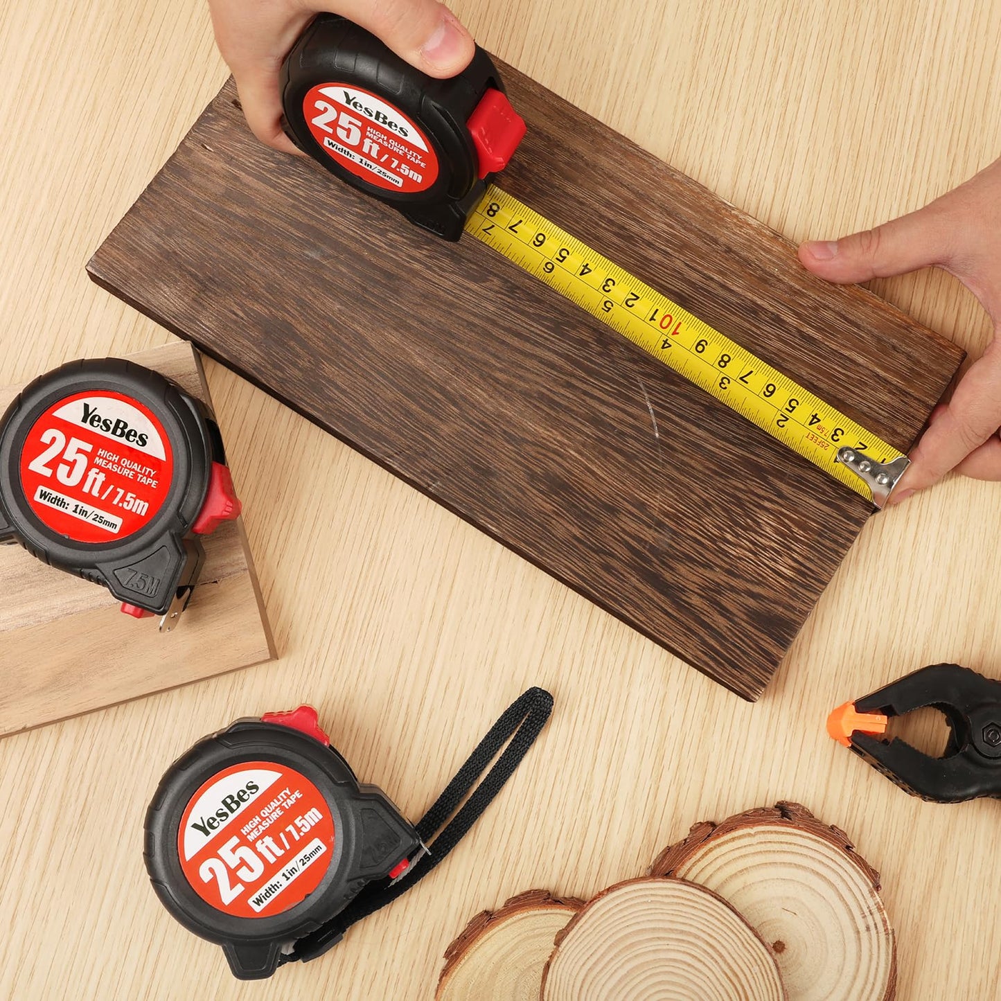 Tape Measure 25 ft, 5 Pack Bulk Easy Read Measurement Tape, Self-Locking Measuring Tape Retractable 1-Inch Wide x 25 ft
