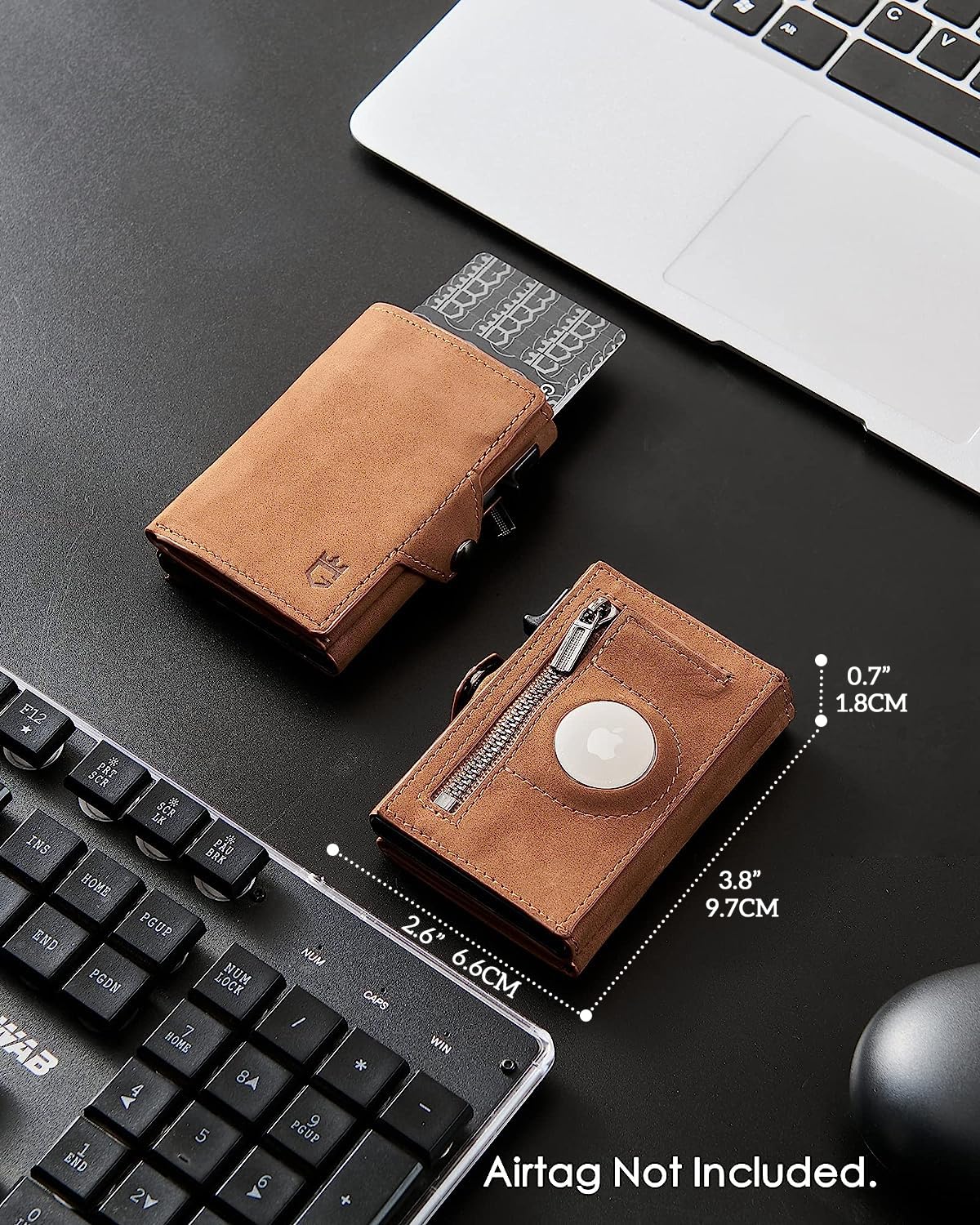 Gemonklee Men's Slim Wallet, Brown 3.0, 100% Full Grain Leather, RFID Protected, Airtag Wallet Holder, 3" L x 4" W x 0.8" H