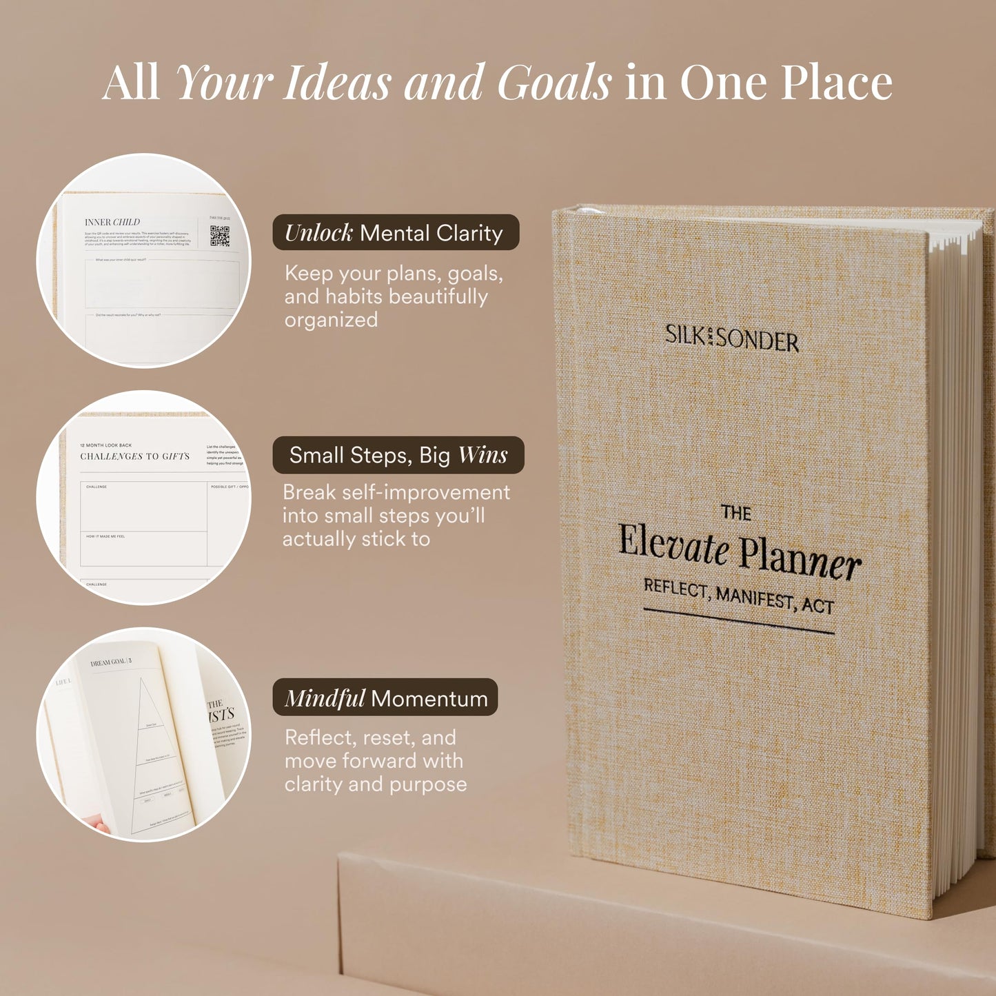 The Elevate Planner, Yearly Goal Planner 2026, Calendar Journal 2026, Planners for Women and Men, Best Goal Planners, Monthly Journal, Reflect, Manifest, Act, Silk and Sonder