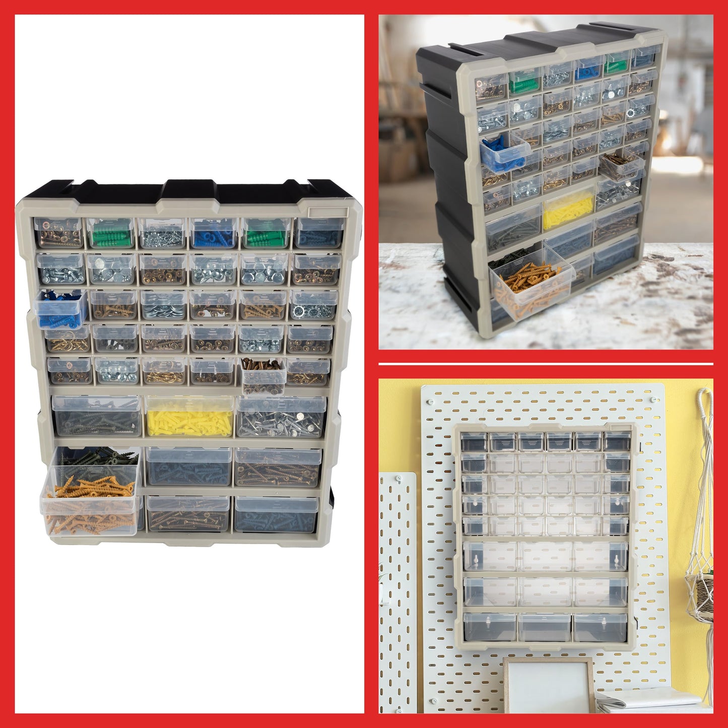 Stalwart 39-Drawer Plastic Small Parts Organizer - Desktop or Wall Storage Drawers for Organizing Hardware, Crafts, Garage, or Classroom (Black)