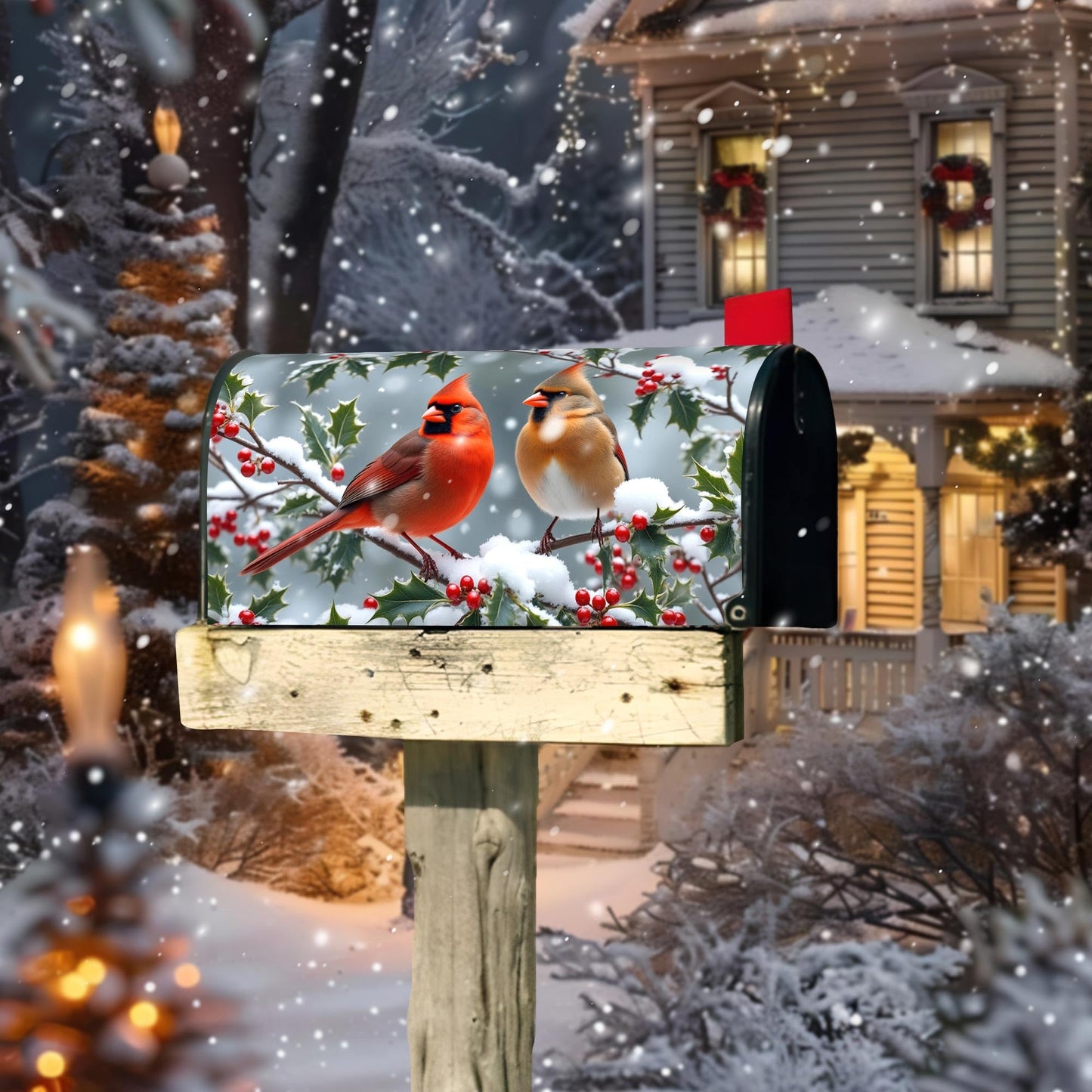 Winter Cardinal Birds Mailbox Cover - Magnetic Standard Size 18" X 21" - Christmas Mailbox Cover Decor for Home Garden Yard Post Letter Box