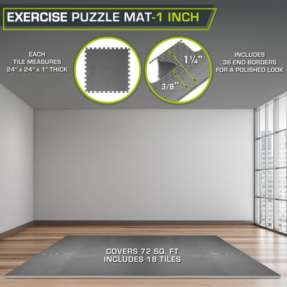 ProsourceFit Weaved Pattern Extra Thick Exercise Puzzle Mat 1-inch, EVA Foam Interlocking Tiles for Protective, Cushioned Flooring for Home and Gym Equipment; Grey, 72 SQ FT, 18 Tiles