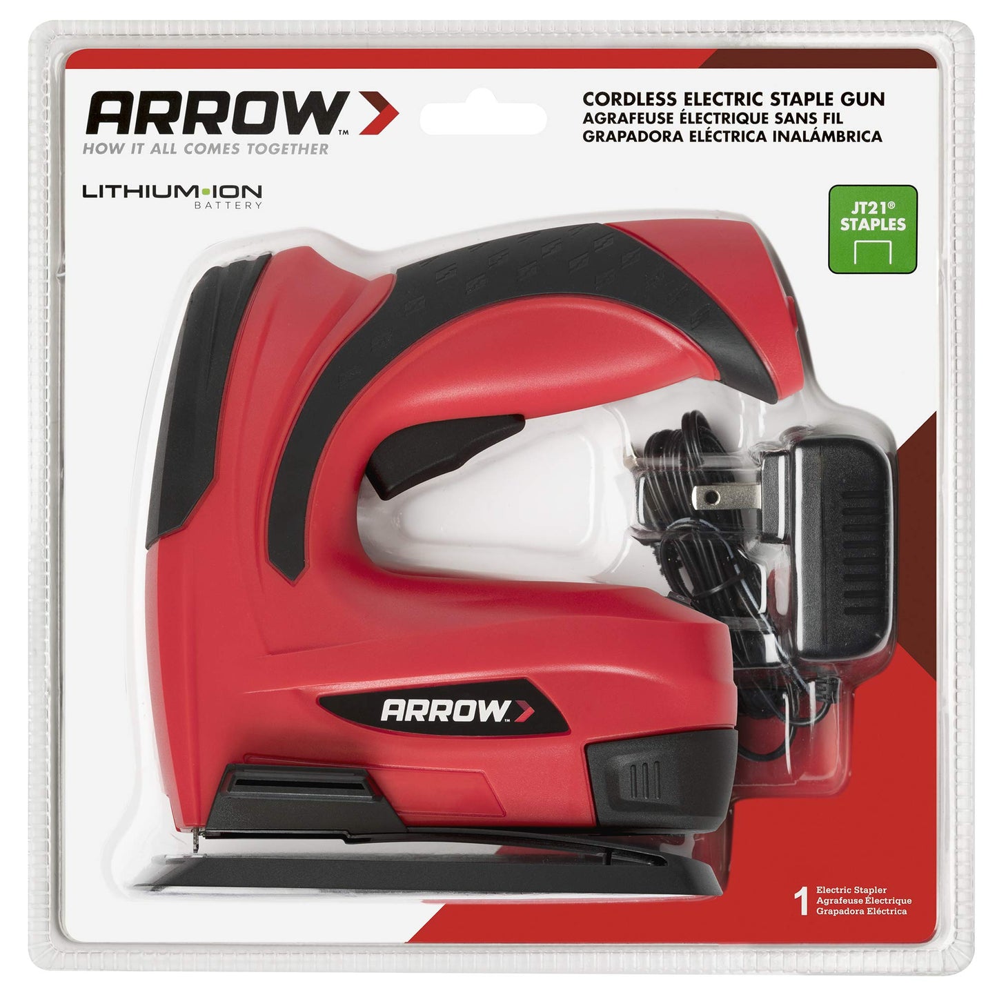 Arrow Fastener Arrow E21 Cordless Electric Light Duty Staple Gun, Black/Red