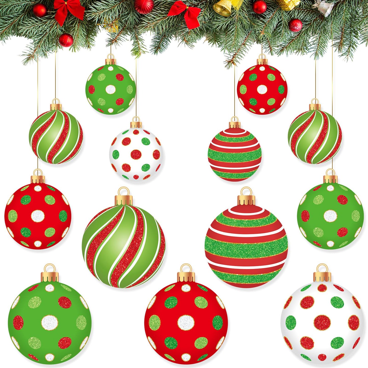 Wonderjune 15 Pieces Large Christmas Ball Yard Decors Include 5 Pcs 11.8 Inch Outdoor Christmas Hanging Ornament 10 Pcs 7.9 Inch Plastic Xmas Ball Ornaments for Lawn Tree Home Decors (Polka Dot)