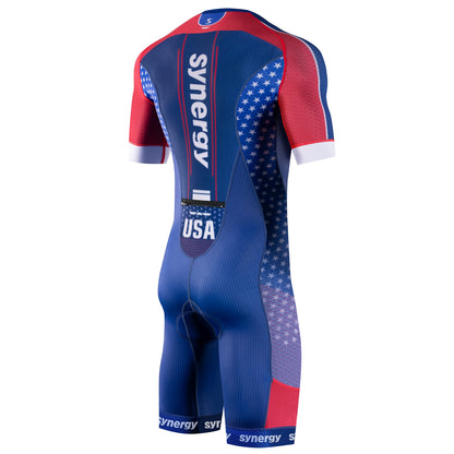 Synergy Triathlon Tri Suit - Men's Elite Short Sleeve Trisuit Cycling Skinsuit (USA, Medium)
