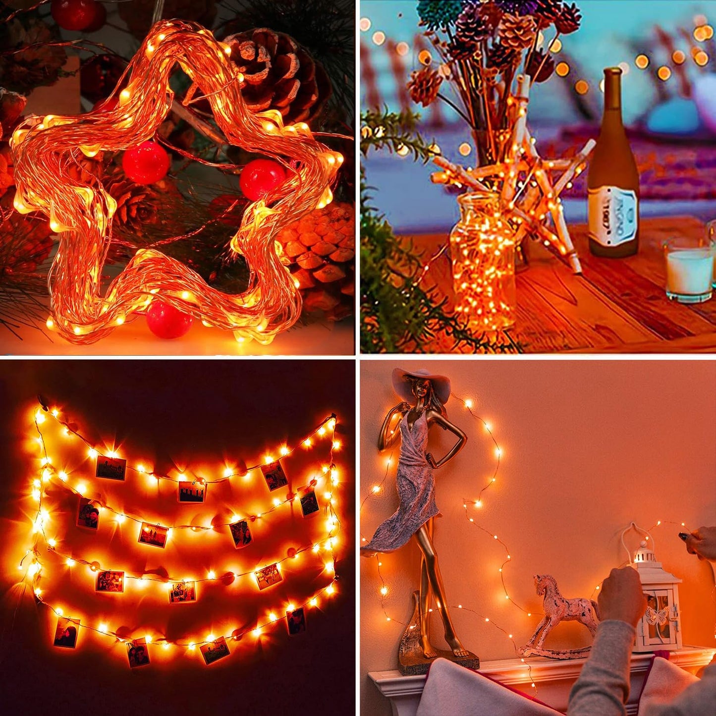 RUICHEN Plug in Fairy Lights with Switch, Waterproof 33 Ft 100 LED Silver Wire Starry String Firefly Lights for Christmas, Halloween, Thanksgiving, Parties, Ceiling, Vases, Craft, Orange