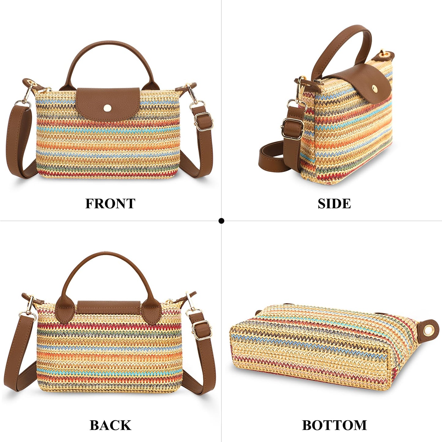 BBORGDC Straw Crossbody Bag for Women, Small Woven Mini Tote Purse, Colorful Striped Summer Beach Shoulder Handbag with Top Handle, RFID, Lightweight Travel Daily Bag