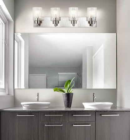 JONATHAN Y JYL7558A Irving 27.75" 4-Light Modern Contemporary LED Vanity Light Glam Transitional 2700K 9W Bulbs Included Bathroom Hallway Living Room Bedroom Mirror Cabinet, Nickel