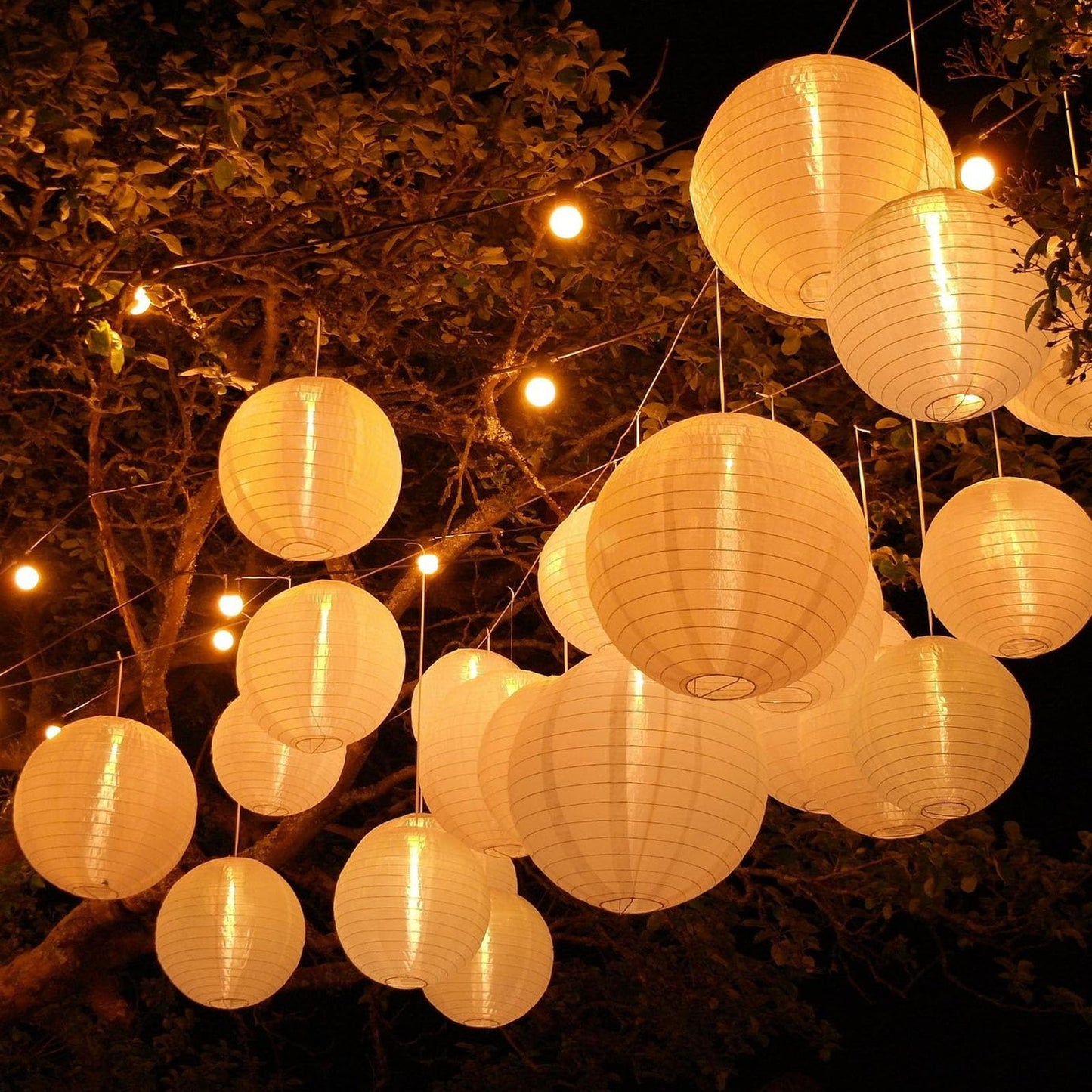 20Pcs White Paper Lanterns for Parties, 6” 8” 10” 12” Chinese Asian Hanging Round Paper Lanterns for Birthday Wedding Halloween Christmas Home Decor Party Decor