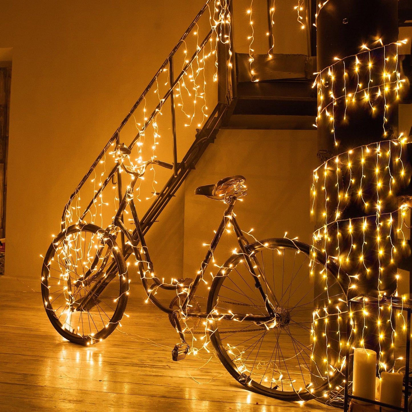 Nielfoi Icicle lights Outdoor - 33ft Christmas Lights with 400LED 75 Drops 8 Modes, Plug in Curtain String Lights Waterproof for Holiday Wedding Party Home Garden Bedroom Indoor Decoration, Warm White