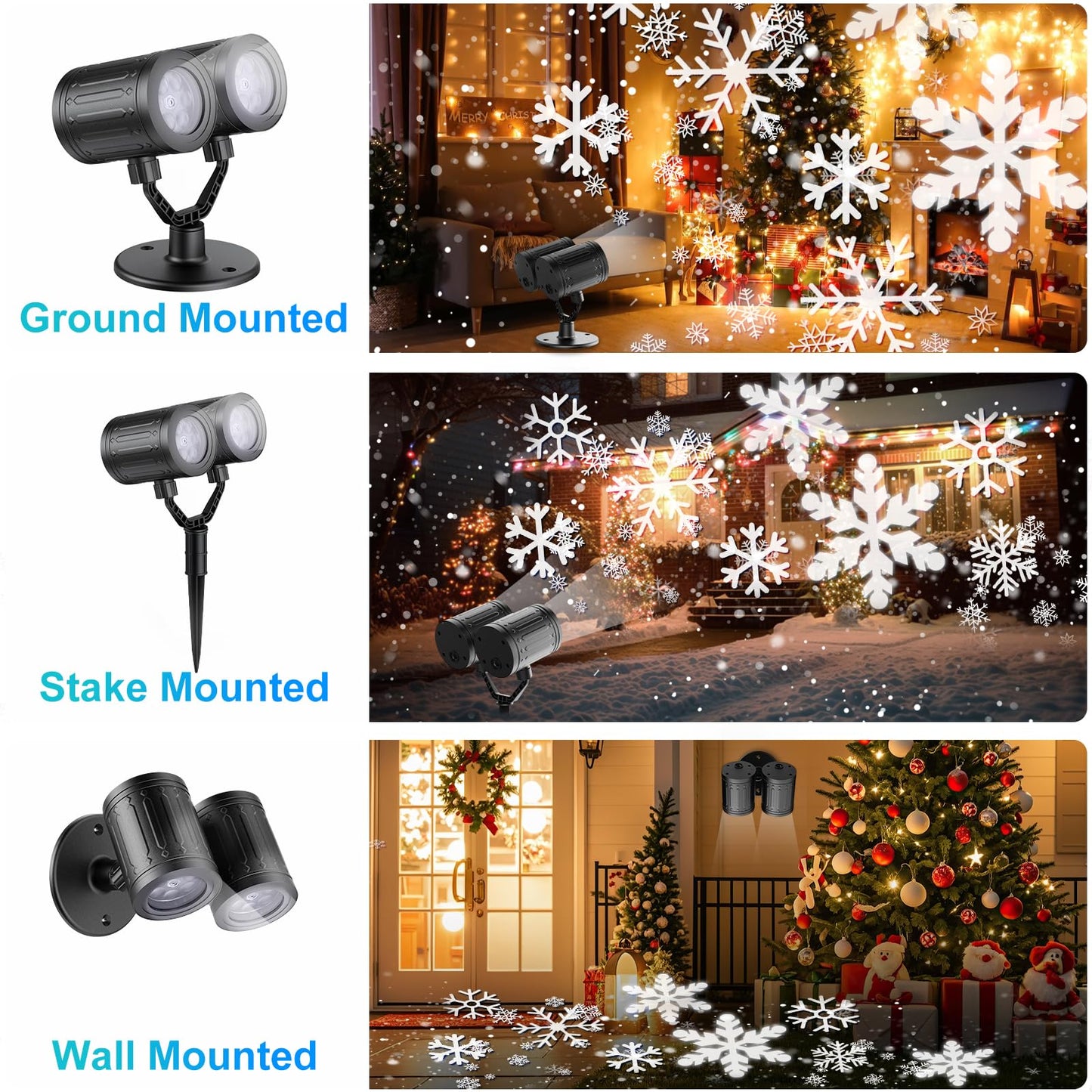 2025 MuliVid Christmas Projector Lights Outdoor, Double Head Snowfall LED Lights Waterproof, Outdoor Christmas Snowflake Projector Light for Xmas Holiday Party, Patio, Garden Decoration