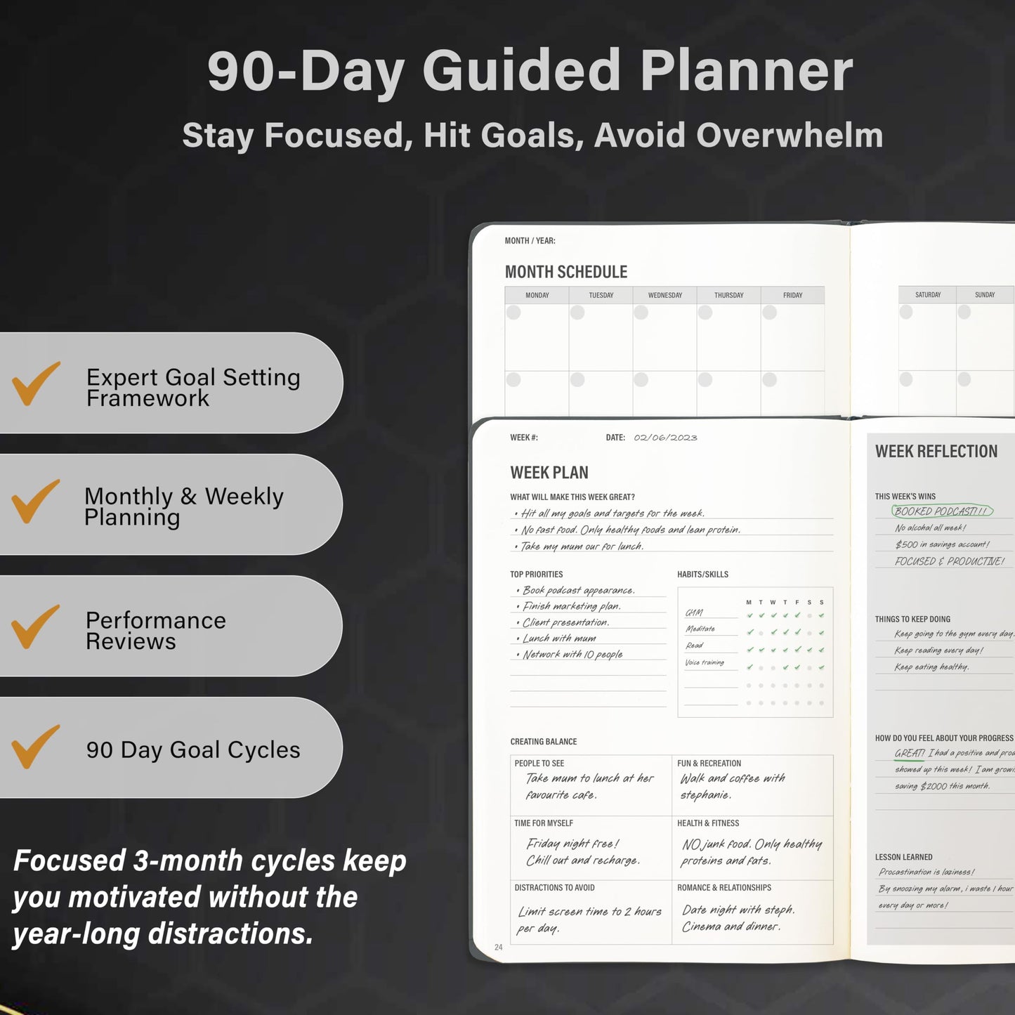 90 Day Undated Productivity Planner (A5) – Guided Goal Setting System with Daily, Weekly & Monthly Layouts, Structured Focus Framework for Work, Study & Personal Growth – MindPanda Balance