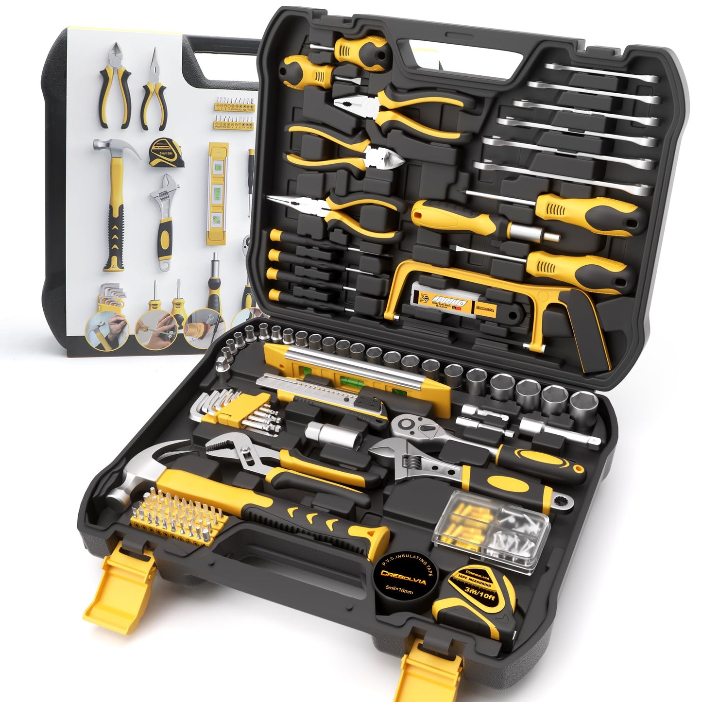 CRESOLVIA 199 Piece Tool Kit for Home,General Household/Auto Repair Tool Set,Basic Hand Tool Kit with Socket Wrench,Tool Box Case for Men,Perfect for Diyer Handyman Homeowner