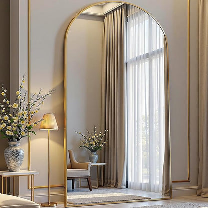 Arched Floor Mirror, 76 "x 34" Full Length Mirror Wall Mirrors Hanging or Leaning Arched-Top Full Body Mirrors with Stand for Bedroom, Dressing Room, Gold