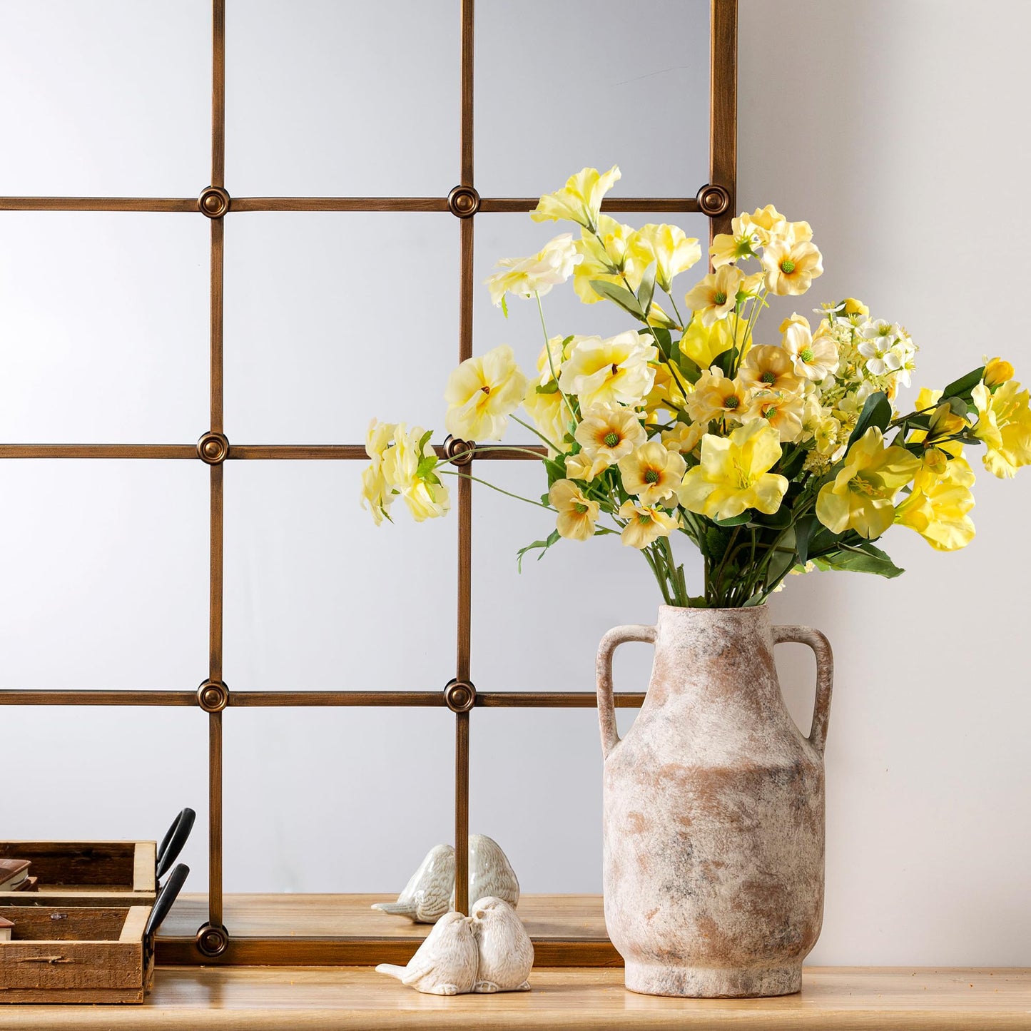Mitt&Ditt Ceramic Flower Vase with Handles, 11 inch Tall Vase for Centerpieces, Large Decorative Terracotta Vases, Farmhouse Rustic Vases for Home Decor, Living Room, Table, Neutral