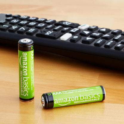 Amazon Basics Rechargeable AAA Batteries, 12-Pack, 800 mAh, NiMH Performance Batteries, Recharge up to 1000x Times, Pre-Charged