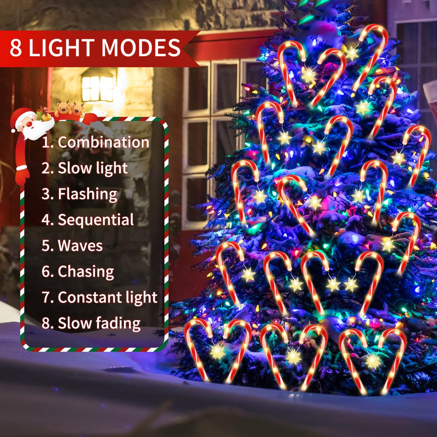 MOUOUSO Solar Christmas Candy Cane Lights, Outdoor Waterproof Pathway Stake Lights with 8 Modes, Solar Lights for Outside Yard Walkway Garden Christmas Decorations