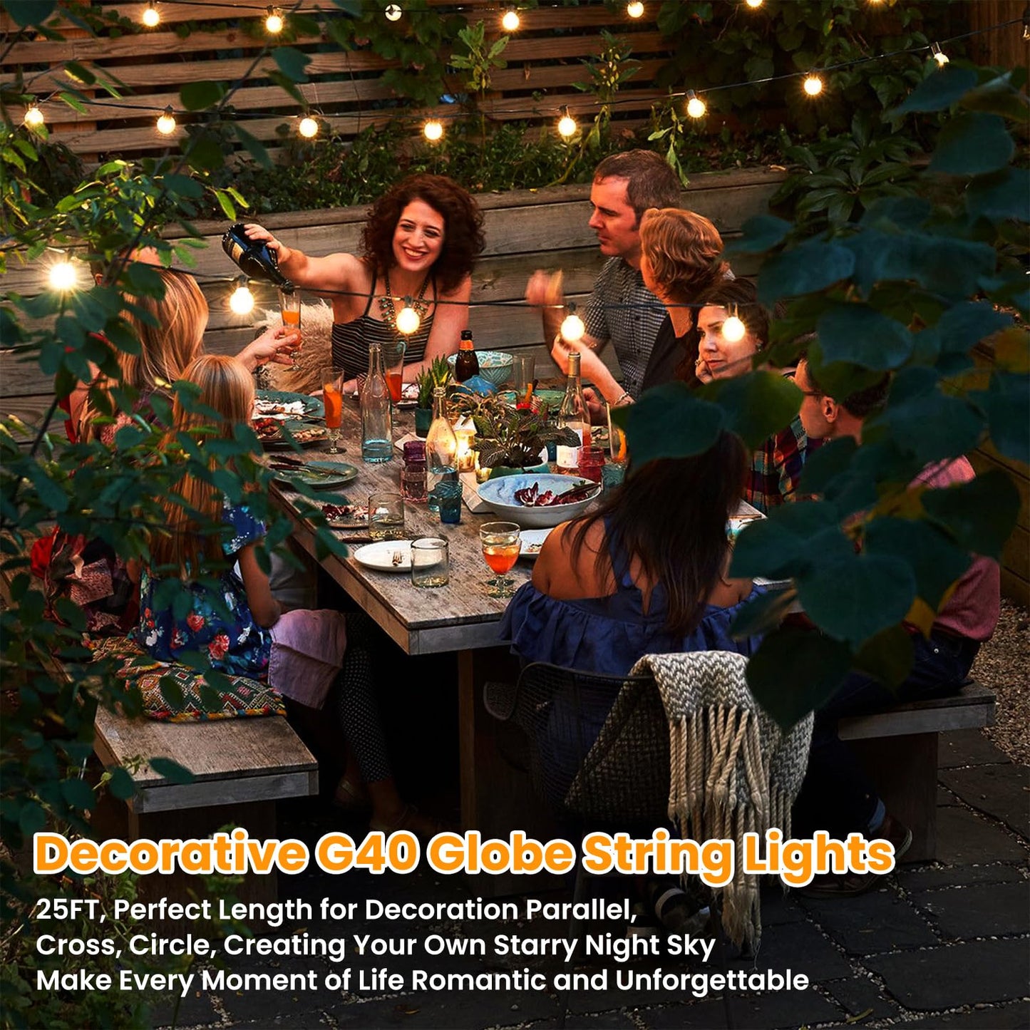 Bosceos 25FT Outdoor G40 LED Globe String Lights Dimmable Waterproof Shatterproof Light Strings with 13 Bulbs Connectable Commercial Hanging Lights for Christmas Patio House Backyard Balcony Party