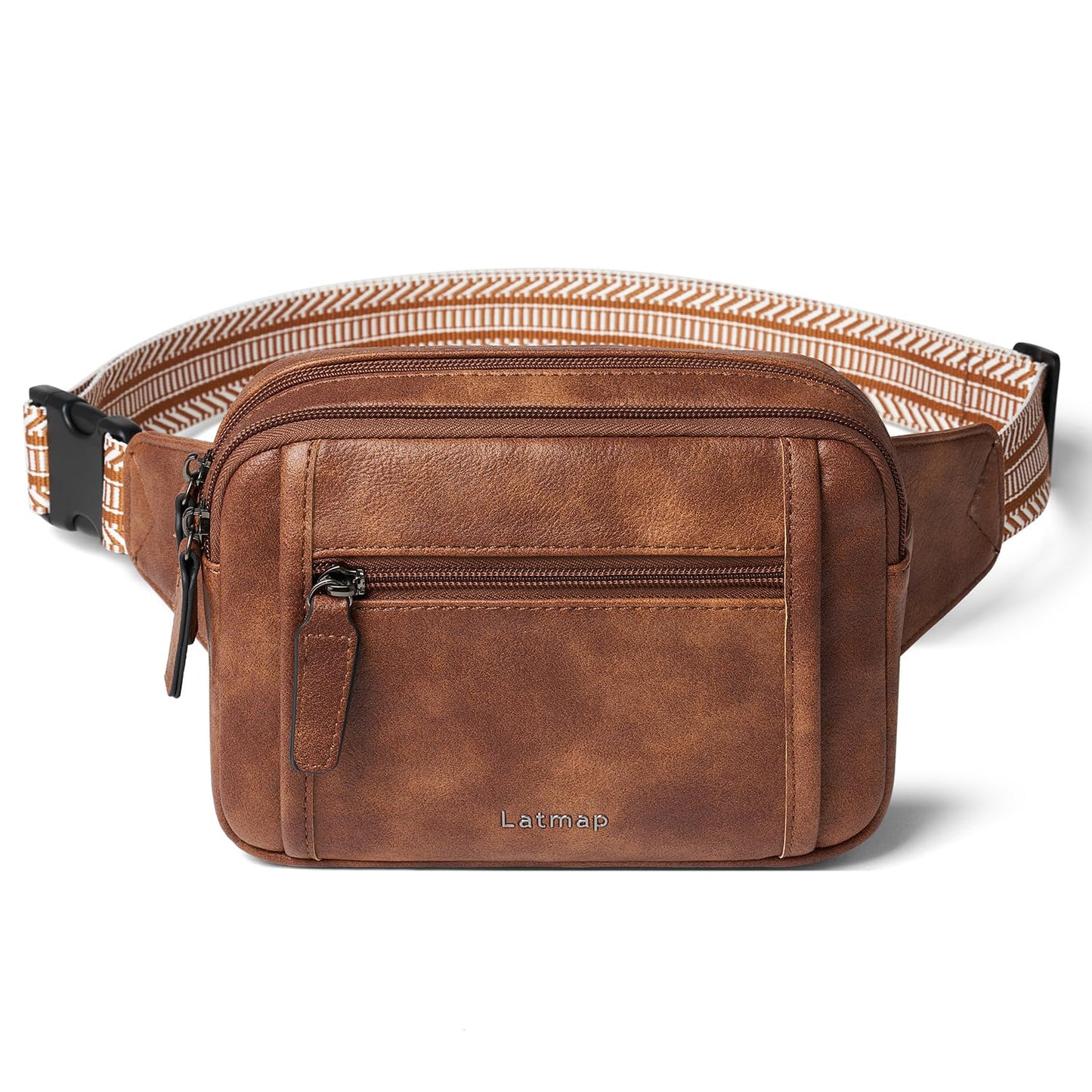 LATMAP 3L TRIPLE ZIP Fanny Packs Belt Bag For Women Men Crossbody Waist Pack Sling Chest Bum Travel Bag Purse Faux Leather Fashion Cute Brown