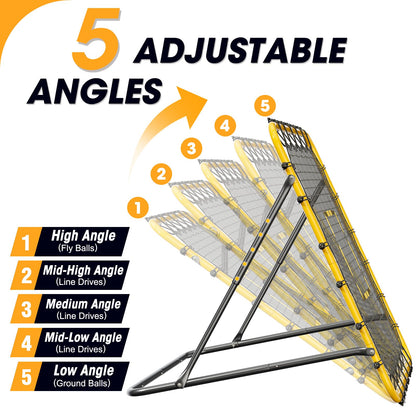 JIRTEMOT 3.7 x 3.7 FT Rebound Net, with Pitching Target for Soccer, Baseball and Volleyball, Adjustable Pitching Rebound Net, Yellow