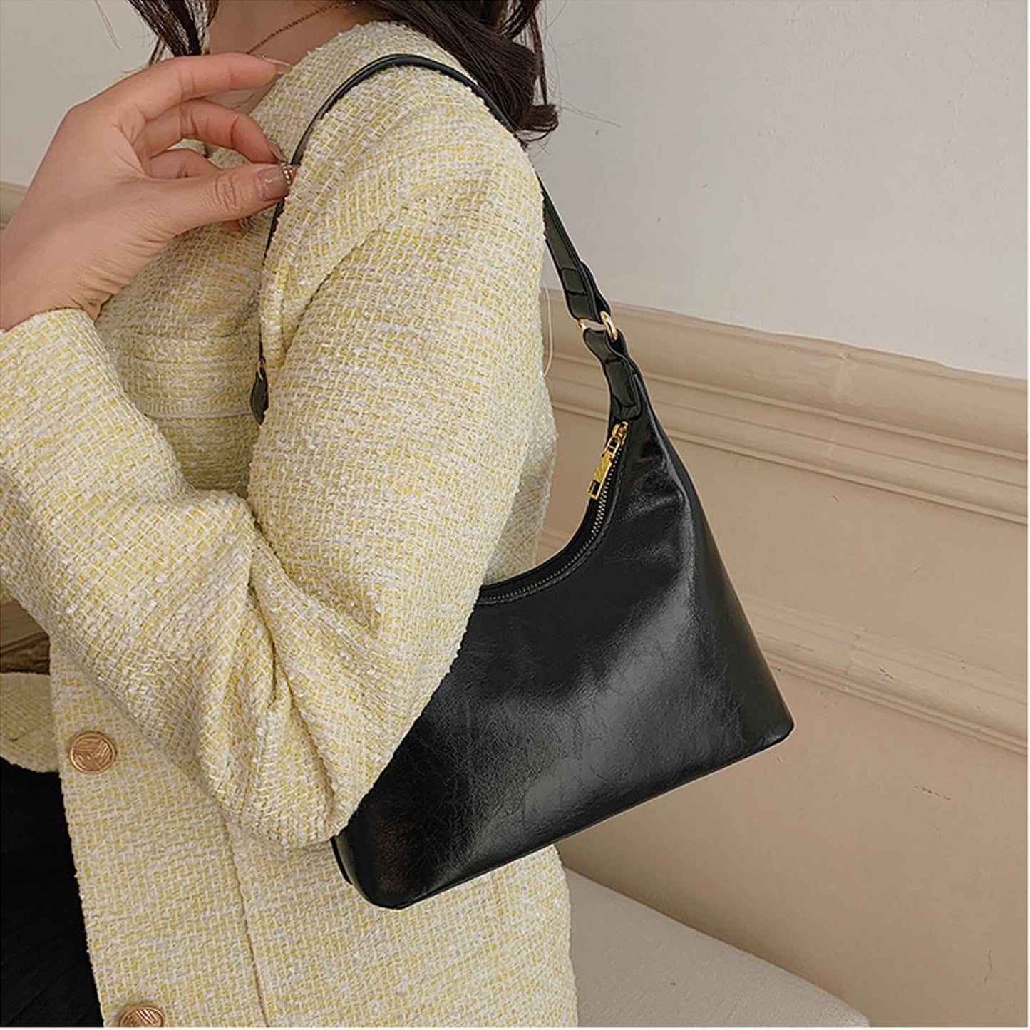 Liziblloy Shoulder Bag for Women Small Retro Vegan Leather Handbags Trendy Purses 2025 Cute Mini Vintage Hobo Underarm Bag,Black