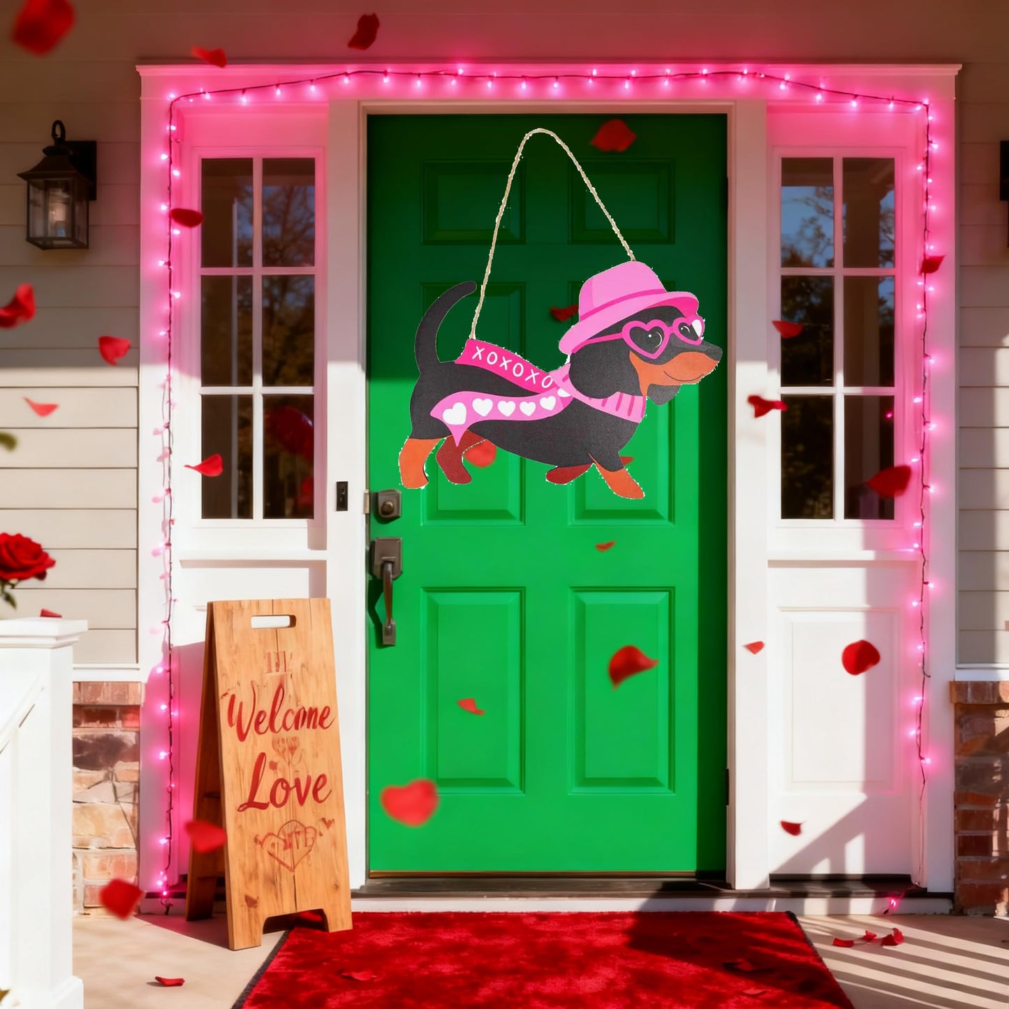 Dachshund Valentines Day Door Sign - Dog Heart Love Welcome Wall Signs Door Wreath Sign Hanging for Home Wall Party Outdoor Indoor Supply Decor Gifts 14.5×10.6 Inch