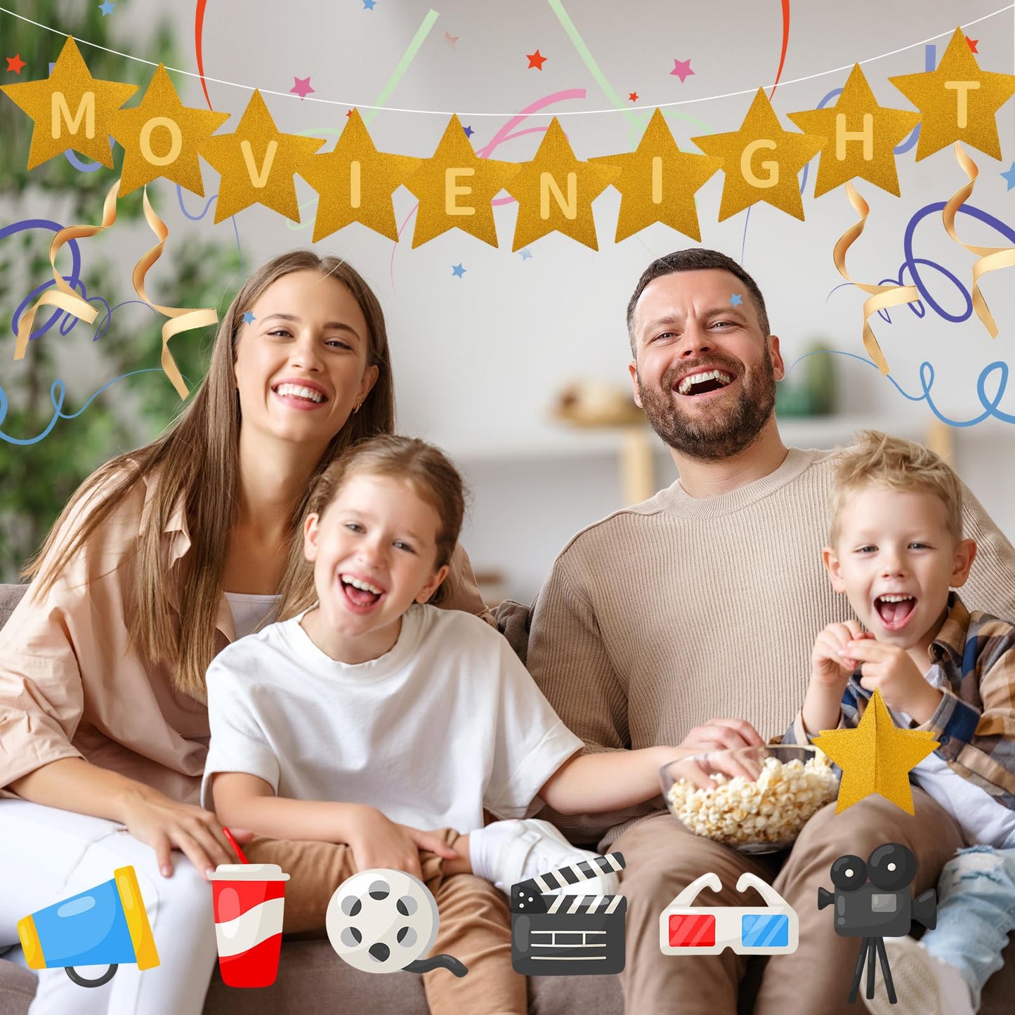 45 Pcs 3D Star Centerpieces for Movie Night & Party Decorations - Gold Hanging Supplies in 3 Sizes for Red Carpet, Birthday, New Year & Graduation Celebrations (8",5",3")