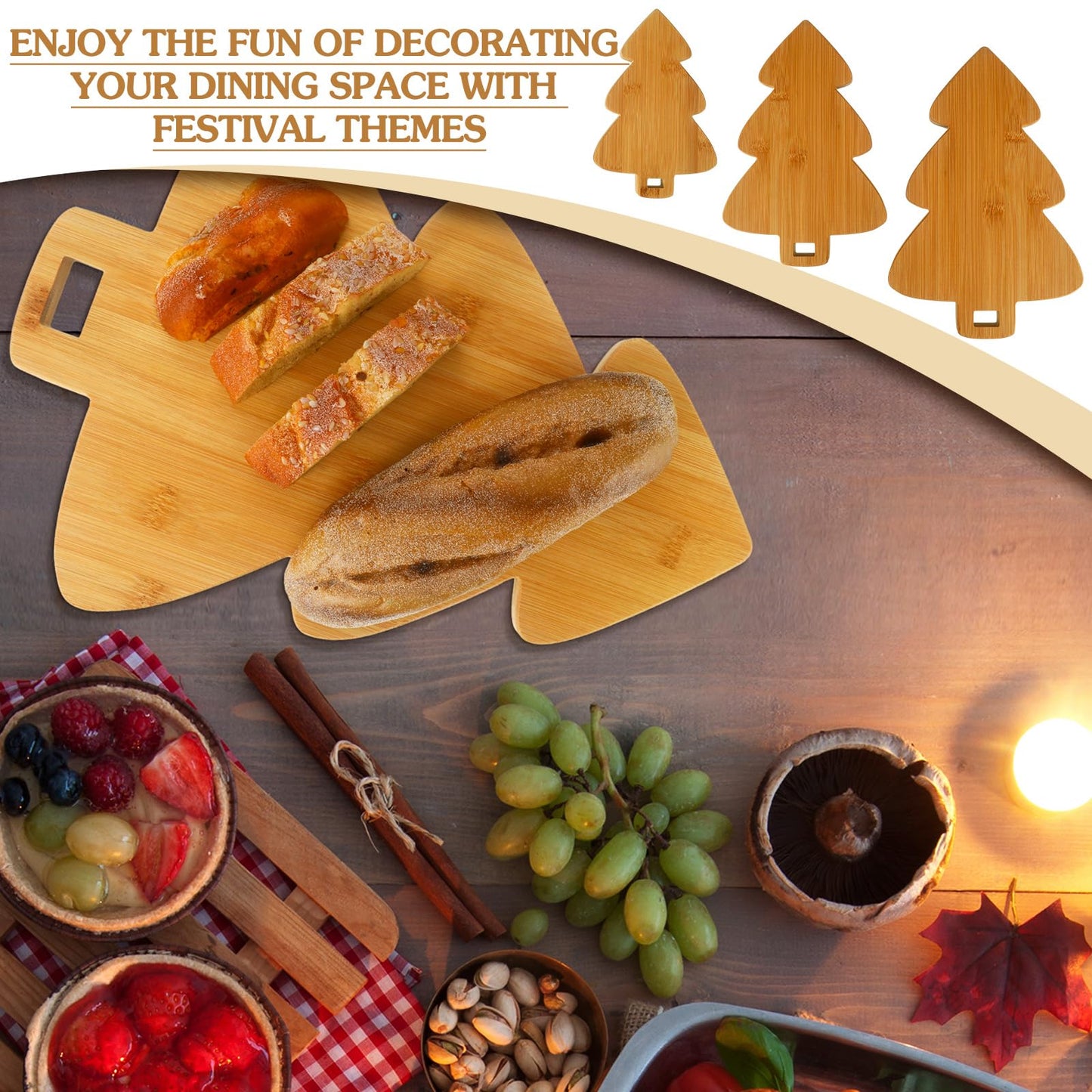 Sliner Set of 3 Christmas Tree Shaped Cutting Board Wood Serving Chopping Board Platter Wooden Butcher Block for Kitchen Decoration Cheese Vegetables Meat Fruit Salad Wine Holder Gift Home Wall Art