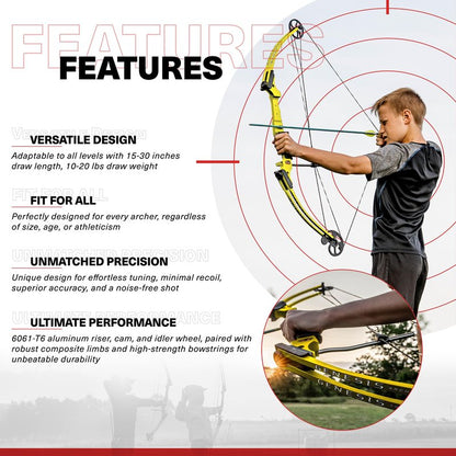 Genesis Original Compound Bow & Arrow Kit- Adjustable Riser, 15"-30" Draw Length, 10-20 lb Draw Weight, All Skill Levels, Draw Hand - Left, Yellow