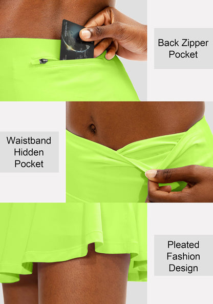 SANTINY Pleated Tennis Skirt for Women with 4 Pockets Women's High Waisted Athletic Golf Skorts Skirts for Running Casual (Green Citrine_XS)