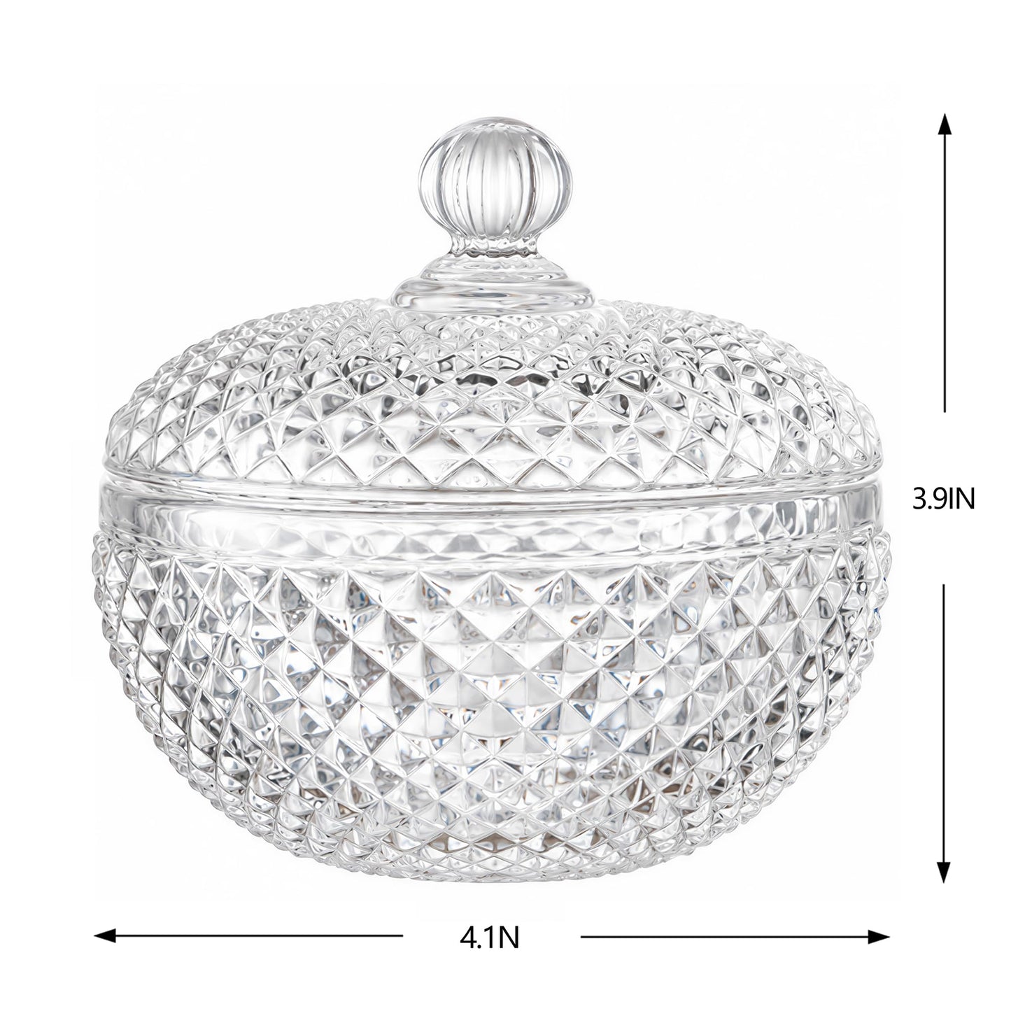kanpura 6.7 oz Glass Candy Dish with Lid Clear Crystal Candy & Cookies Jar Decorative Candy Storage Container for Wedding Buffet Party, Christmas, Home Decor, Office Desk