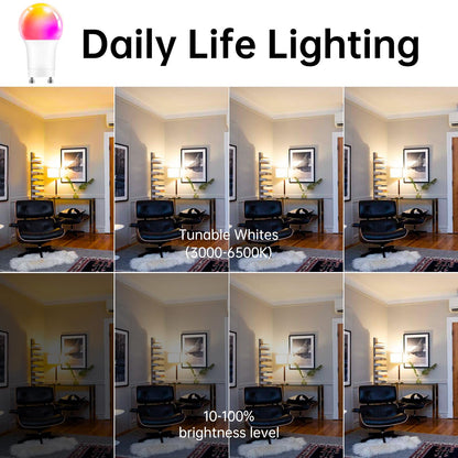 GU24 Smart Led Light Bulbs，4 Pack，A19 12W 1200LM Smart Bluetooth 2 Prong Led Light bulb，Dimmable Music Sync RGBCW Color Changing LED Bulb，2700K-6500K Dimmable ，APP Control(Not Support Alexa)