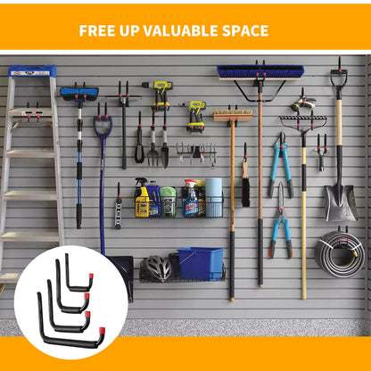CRXCRC 6 Pack Garage Hooks Heavy Duty, Utility Steel Hooks with EVA Foam Padding, 15inch Wall Mount J Organizer Hanger for Hanging Bikes Kayak Garden Tool Hose Bike Shelf