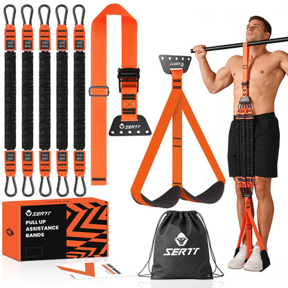 SERTT Adjustable Pull Up Assistance Band, Upgrade Pullup Assist Band for Pull Up Bar with 5 Heavy Duty Resistance Bands Support 375lbs (Orange)