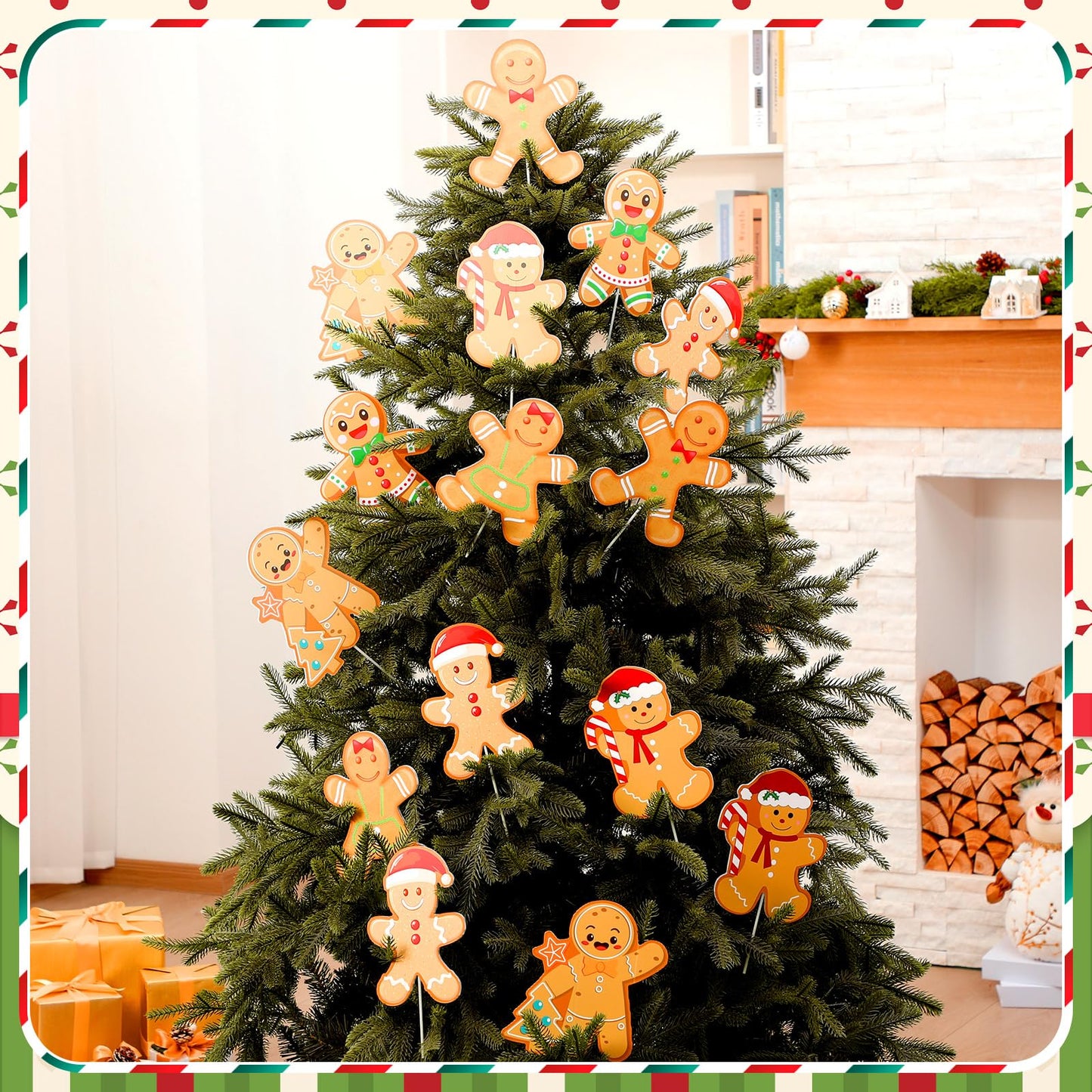 VioraWhite 18 Pcs Christmas Tree Decorations 7.87 Inch Extra Large Gingerbread Man Picks Christmas Gingerbread Man Tree Topper Ornaments for Xmas Winter Home Office Party Vase Decorations