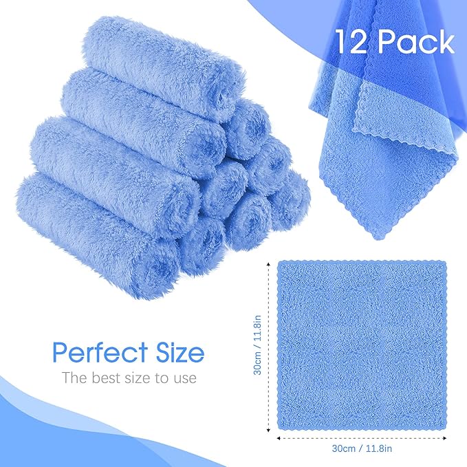 Syhood 12 Pieces Face Wash Cloth 12 x 12 in Makeup Remover Cloths Towel Coral