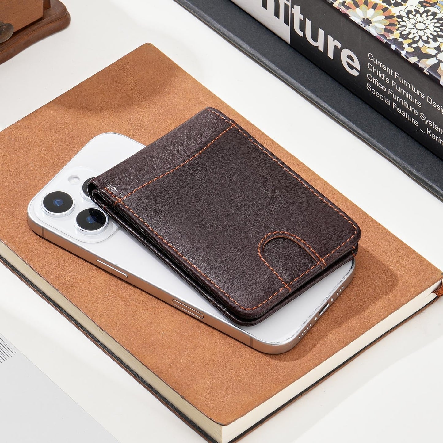 LOUEBICA Genuine Leather Wallet for Men RFID Blocking Bifold Slim Minimalist with Front Pocket Wallets Men Gift
