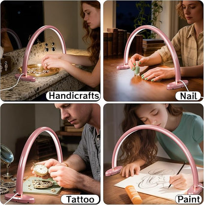 Small Half Moon Light for Nail Desk, Nail Tech Lamp with Liftable and Removable Base for Manicure/Painting/Crafts and Photograph，Personal Use Lamp for Nails Table Pink 16 inch