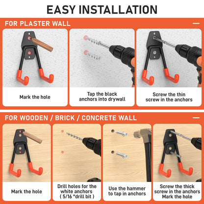 Cpais Garage Hooks with Anti-Slip Coating,Heavy Duty Wall Mount Storage Hooks for Hanging Bike,Hose,Ladder,Yard,Garden Tools (30 Pack Orange)